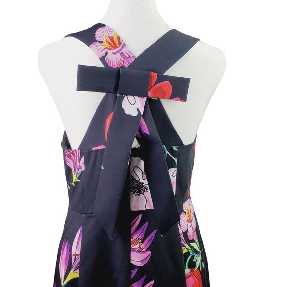 Ann Taylor Black Label Big Flower Shift Dress Open Back with Big Bow Detail Sz 2 - Picture 7 of 13